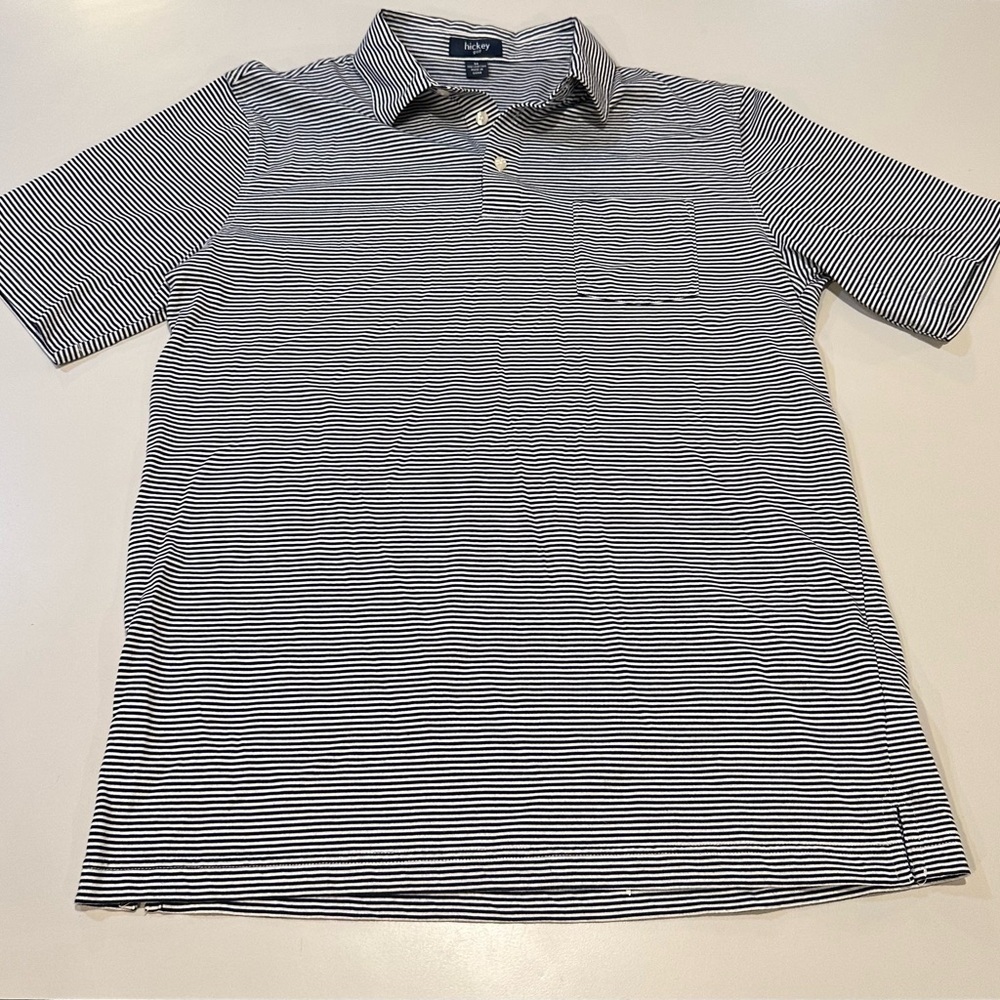 Hickey Men's Navy Striped Polo Shirt Size Medium